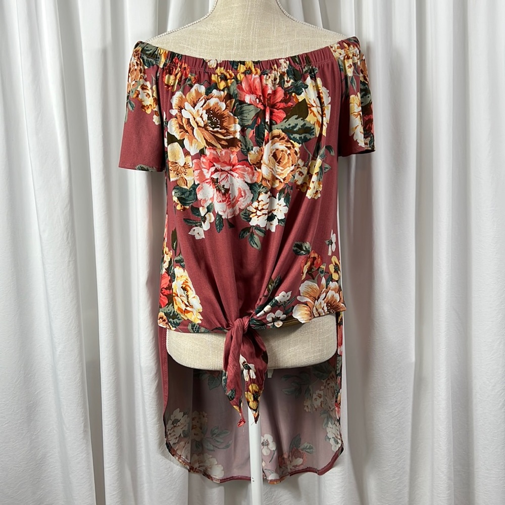 Top Fashion of NY 2X Mauve Floral Longline Blouse